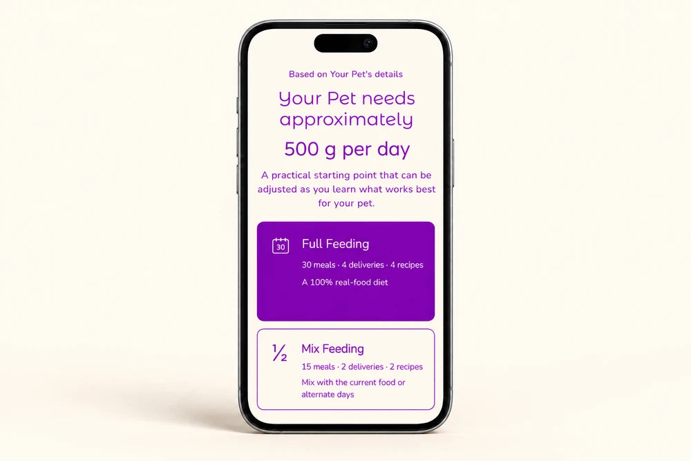 Viki's meal-plan calculator displayed on a phone